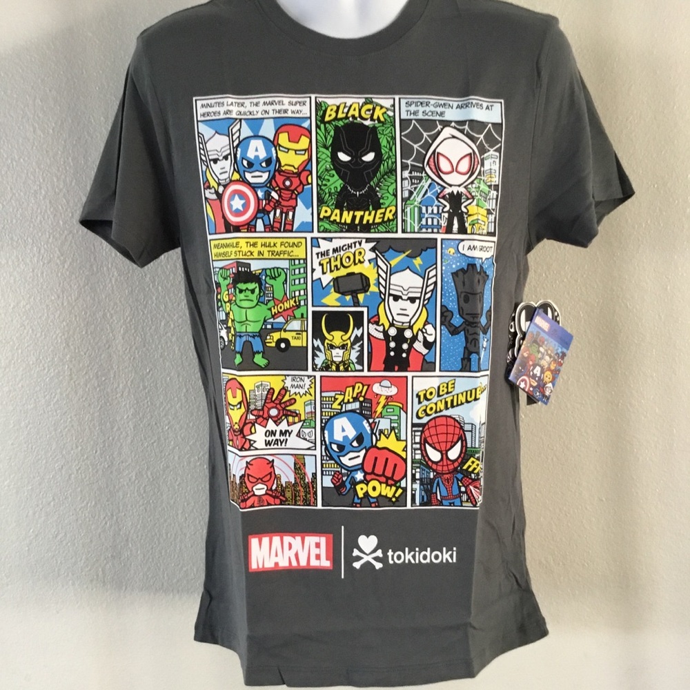 100% NWT Marvel Comic 2017 Grey Tshirt by Tokidoki